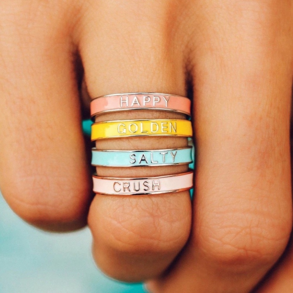 🆕 Enamel Word Ring | ‘Happy’ in Peach | ‘Salty’ in Blue